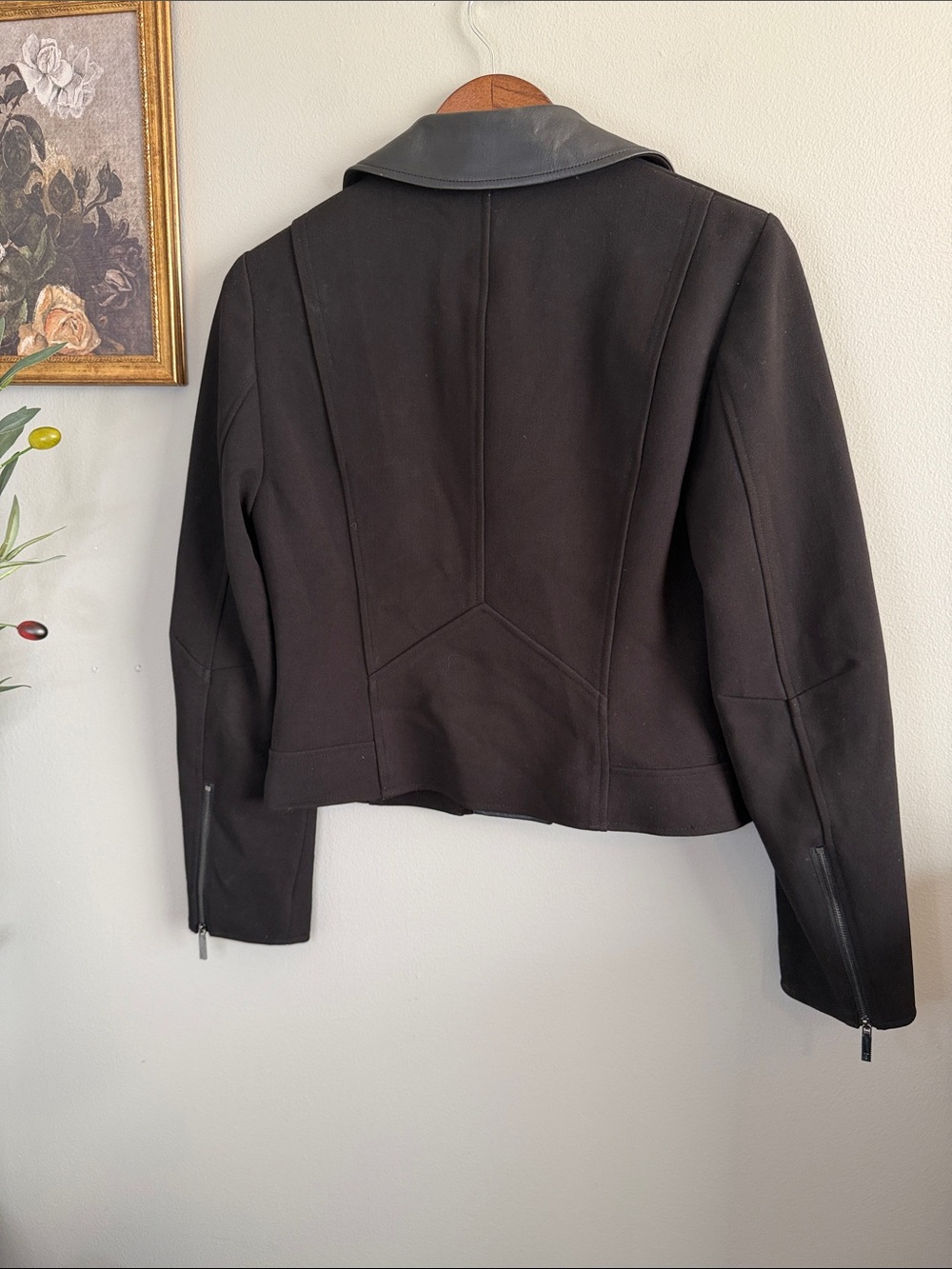 Ted Baker London Black Moto Jacket Faux Leather Trim Biker Size 1 Small - Picture 7 of 8